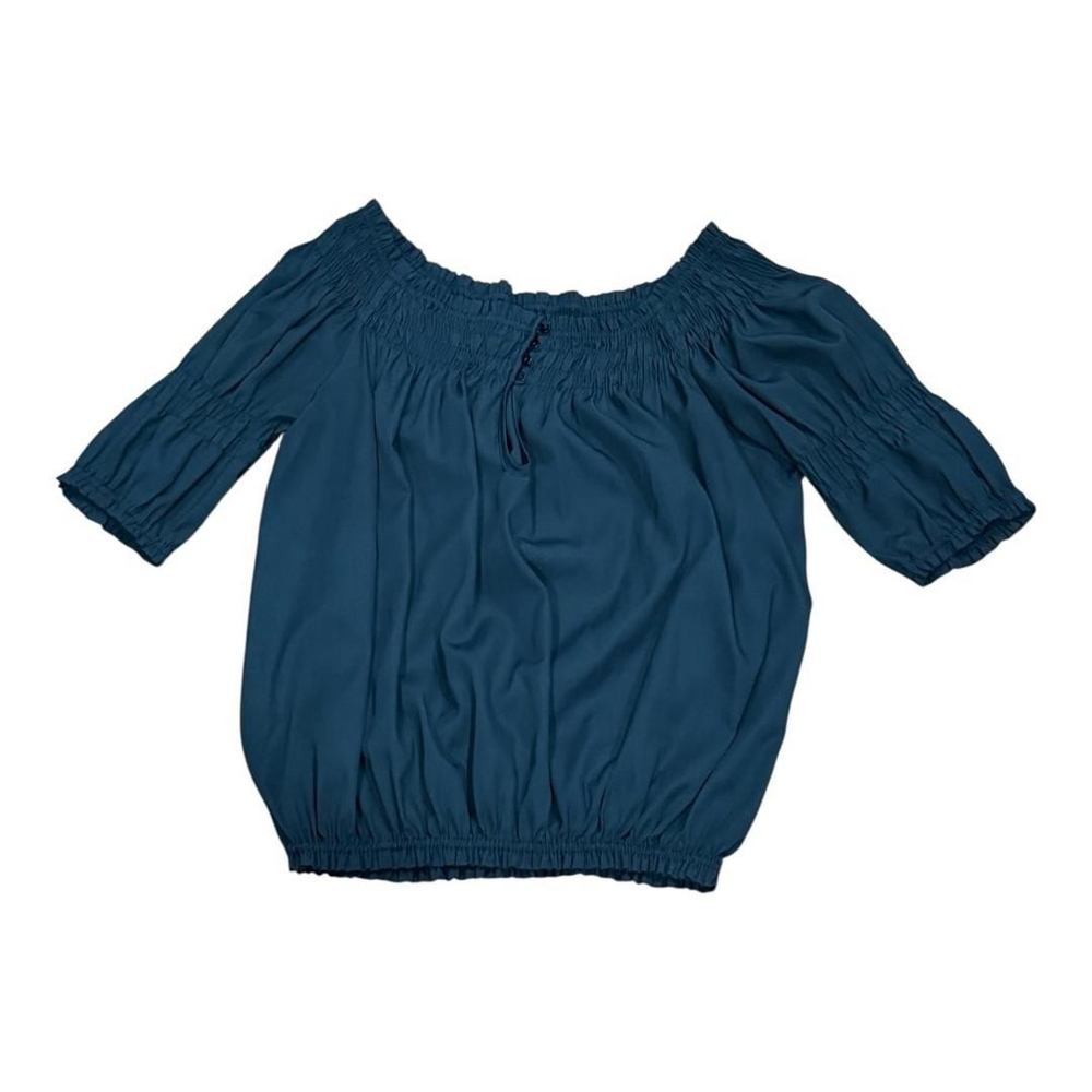 Zara Basic Blouse Womens Medium Blue Off Shoulder Tunic Top 3/4 Sleeve Solid